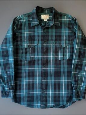 Filson Vintage Wash Alaskan Guide Shirt Medium Black Granite Blue Grey Flannel